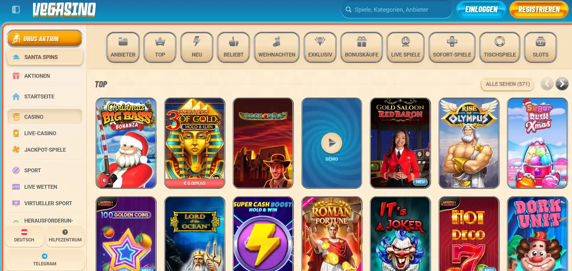 Vegasino Casino-Spiele